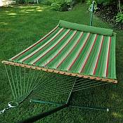 Green-Red-Tan Stripe Quilted Hammock w/ Pillow