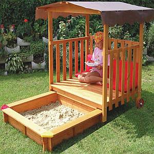 Exaco Rolling Playhouse Covered Sandbox