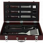 5 Pc SS Grilling Set w/Wood Case