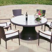 Helena 60 Inch Wicker Table with Stackable Chairs