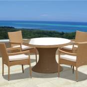 Helena 48 Inch Wicker Table with 4 Stackable Chairs