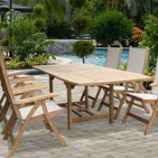Rectangle Teak Expansion Table 72 to 96 inches and 6 Florida Reclining Chairs