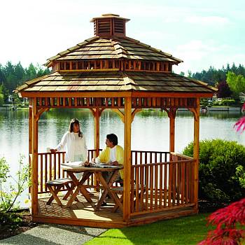 Hex Gazebo with 2-Tier Roof and cupola