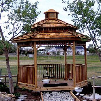 Hex Gazebo with 2-Tier Roof and cupola