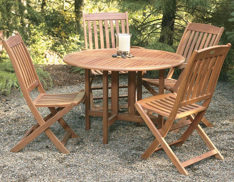 Round Wooden Patio Table And Chairs, 48 Inch Round Folding Eucalyptus Dining Table