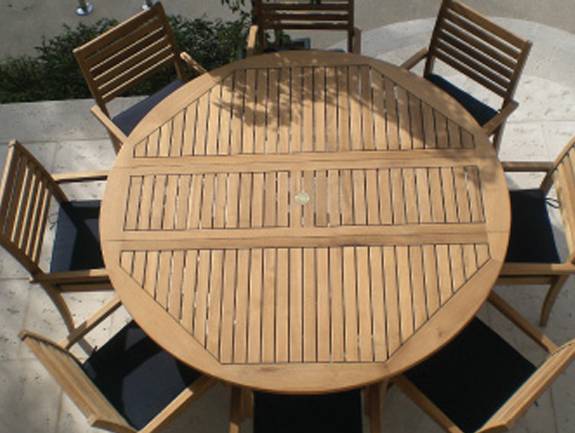 Rectangle Teak Expansion Table 96 To 120 And 6 Helena Wicker Chairs Av15 Wicker Chairs, 6 Foot Round Table